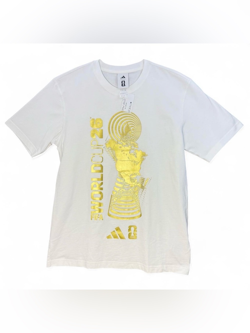 Official Adidas FIFA World Cup 2026 Gold Trophy Graphic T-Shirt White M NEW